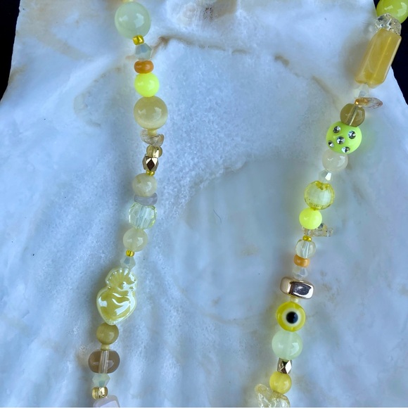 Daydream Yellow & Gold Tone Necklace Evil Eye Star Flowers Stone Crystal Neon - Picture 7 of 10